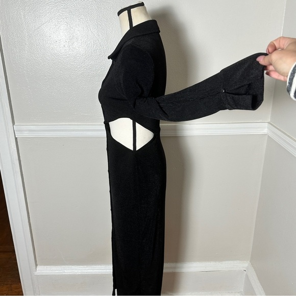 Runaway Stretchy Black Maxi Dress Cutouts Long Sleeves Collared Preppy - Picture 6 of 17